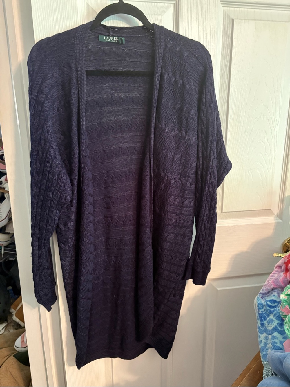 Ralph Lauren Navy Open Cable-Knit Cardigan